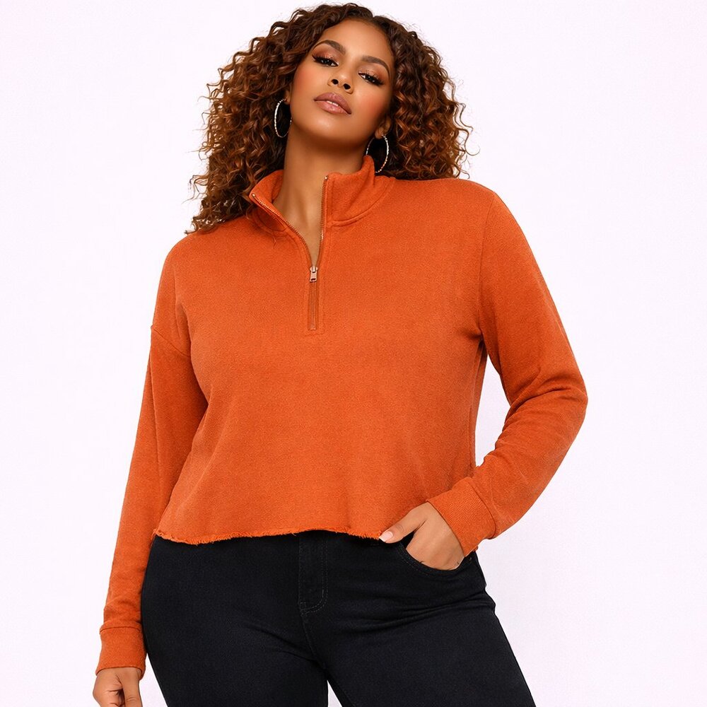Women’s Orange Half-Zip Long Sleeve Pullover Top Size S/P Athletic Casual